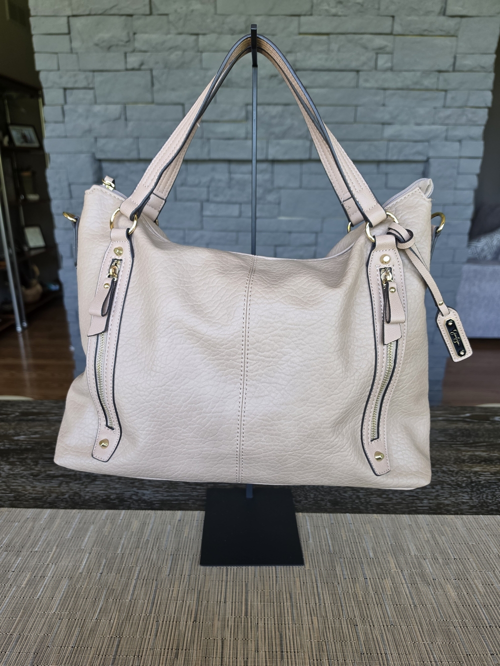 Jessica Simpson Large Blush Pebble Leather Shoulder Bag